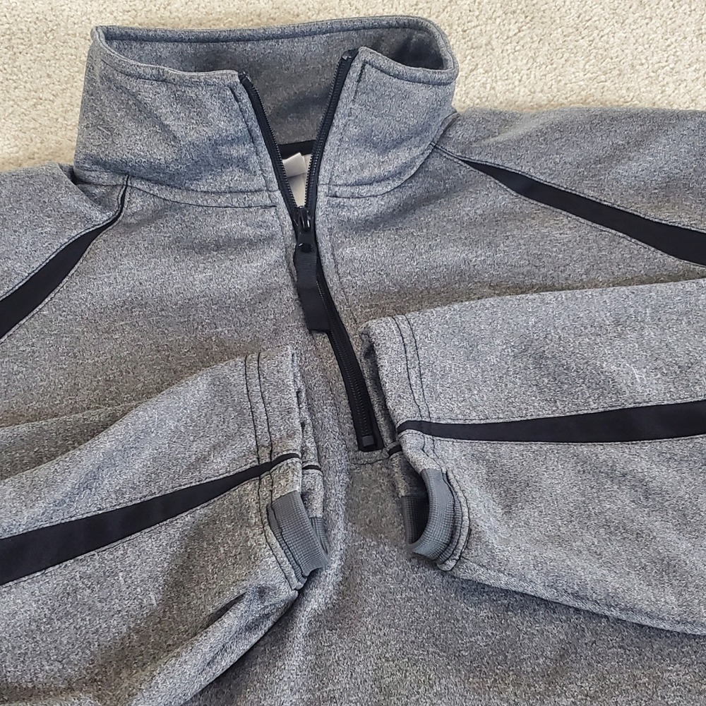 Badger Sport Quarter Zip Pullover Men's Medium Gray Black Stripe Athletic Fleece